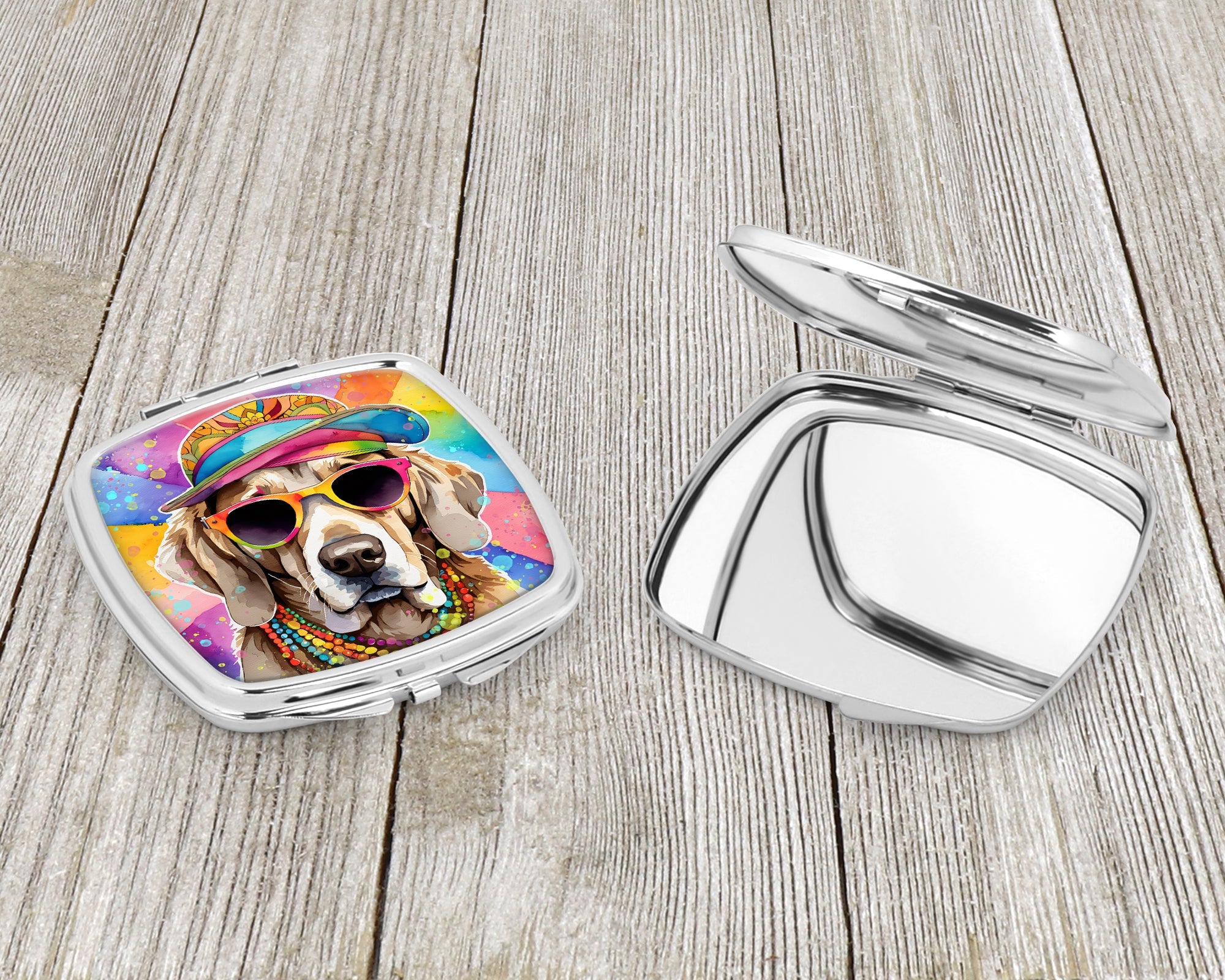Weimaraner Hippie Dawg Compact Mirror Decorative Travel Makeup Mirror for Women Girls Gifts Pocket Makeup Mirror Folding Handheld