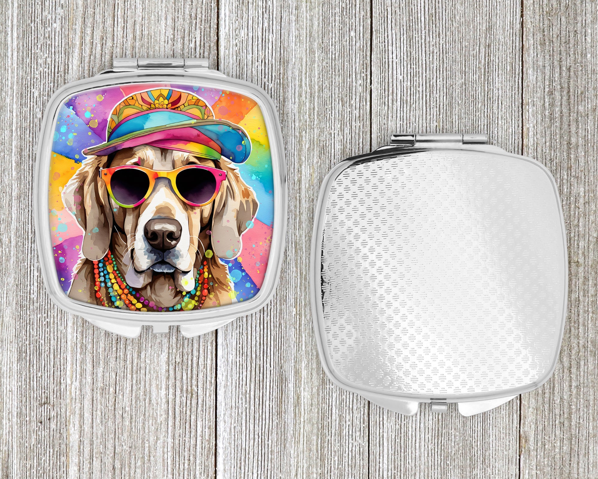 Weimaraner Hippie Dawg Compact Mirror Decorative Travel Makeup Mirror for Women Girls Gifts Pocket Makeup Mirror Folding Handheld