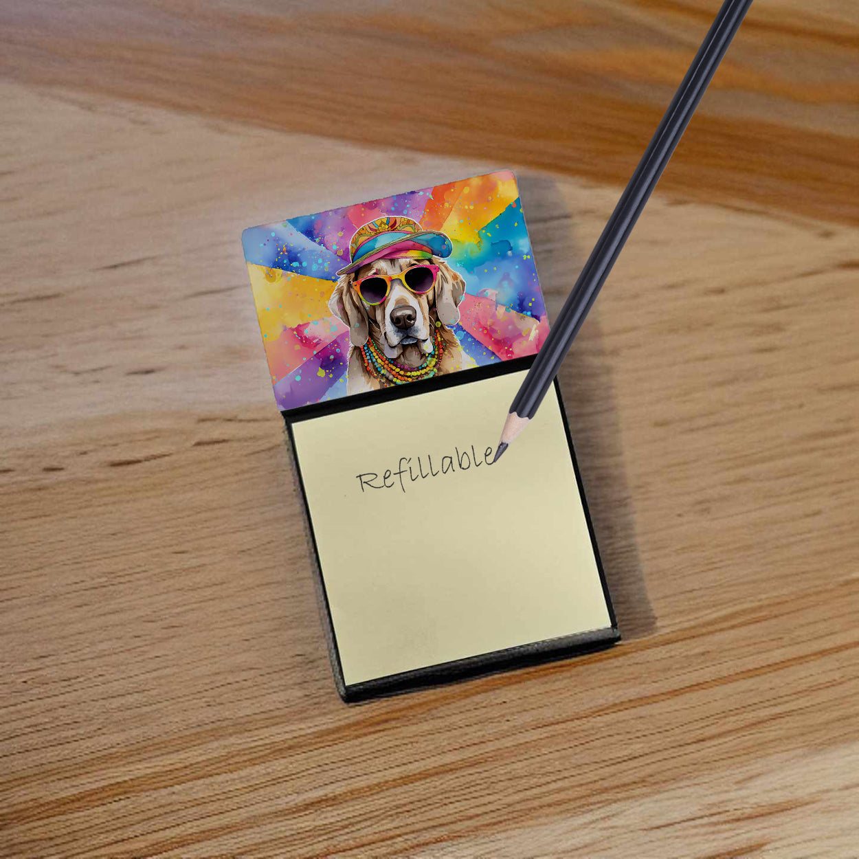 Weimaraner Hippie Dawg Watercolor Sticky Note Holder Refillable Dispenser Desk Accessory 3x3 Pad Gift