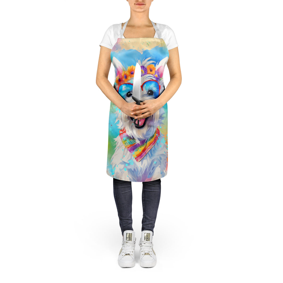 Westie Hippie Dawg Apron Cooking Kitchen Server Baking Crafts Gardening for Adult Women Men, Unisex, Large, Multicolor