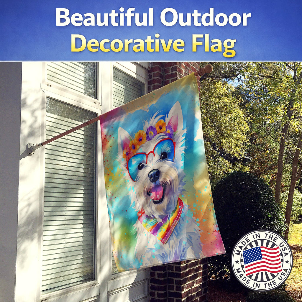 Westie Hippie Dawg House Flag 28x40 Porch Sleeve Pole Decorative Outside Yard Banner Artwork Wall Hanging, Polyester
