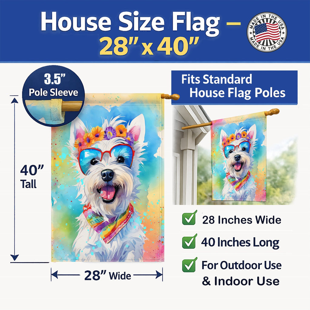 Westie Hippie Dawg House Flag 28x40 Porch Sleeve Pole Decorative Outside Yard Banner Artwork Wall Hanging, Polyester