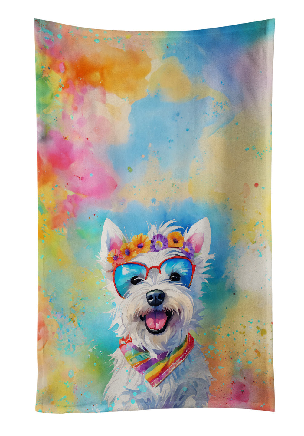 Westie Hippie Dawg Kitchen Towel Velour Plush Front and Cotton Loop Back Machine Washable