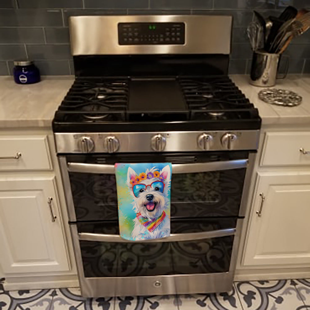Westie Hippie Dawg Kitchen Towel Velour Plush Front and Cotton Loop Back Machine Washable