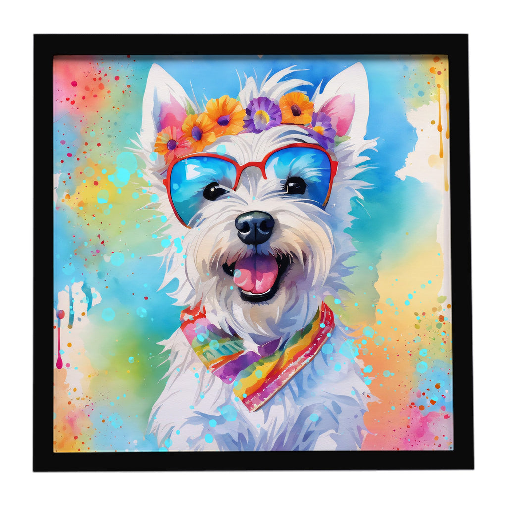 Westie Hippie Dawg Framed Metal Print Bathroom, Kitchen, Office, Home Decor Wall Art Ready to Hang, Square, 8X8