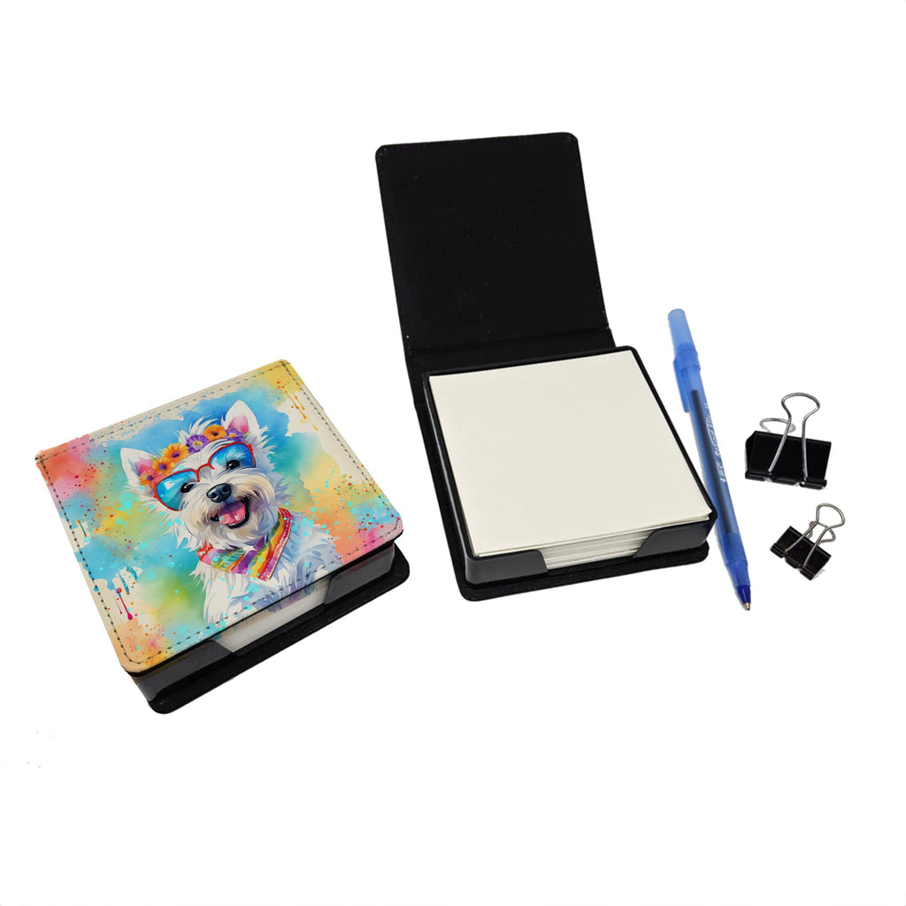 Westie Hippie Dawg PU Leather Note Paper Holder with Artist-Designed Cover, Desk Accessory, Office Gift