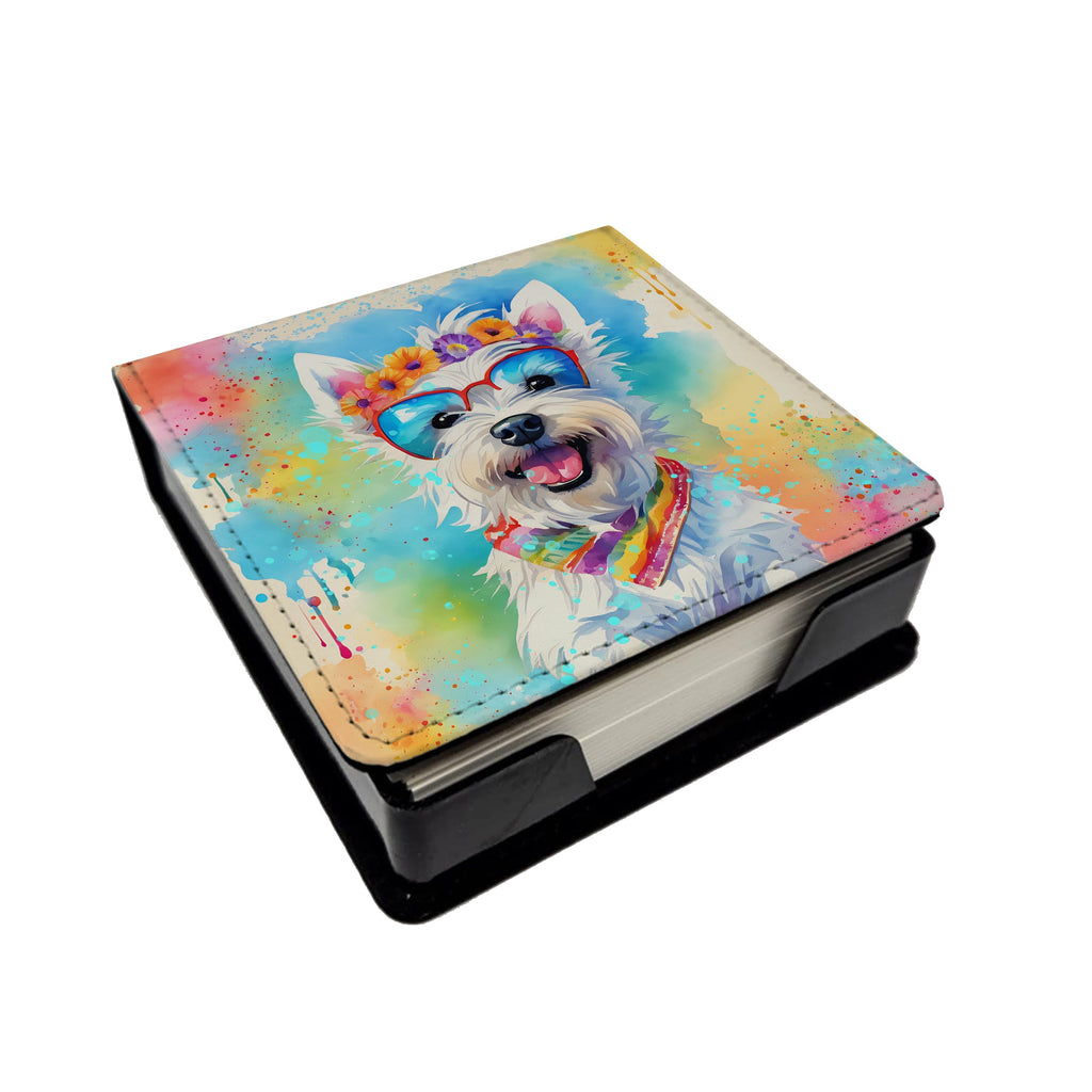 Westie Hippie Dawg PU Leather Note Paper Holder with Artist-Designed Cover, Desk Accessory, Office Gift