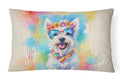 Westie Hippie Dawg Decorative Throw Pillow 12x16 Indoor Outdoor Accent Cushion, Fabric Cover with Insert for Sofa, Bed, Porch & Living Room