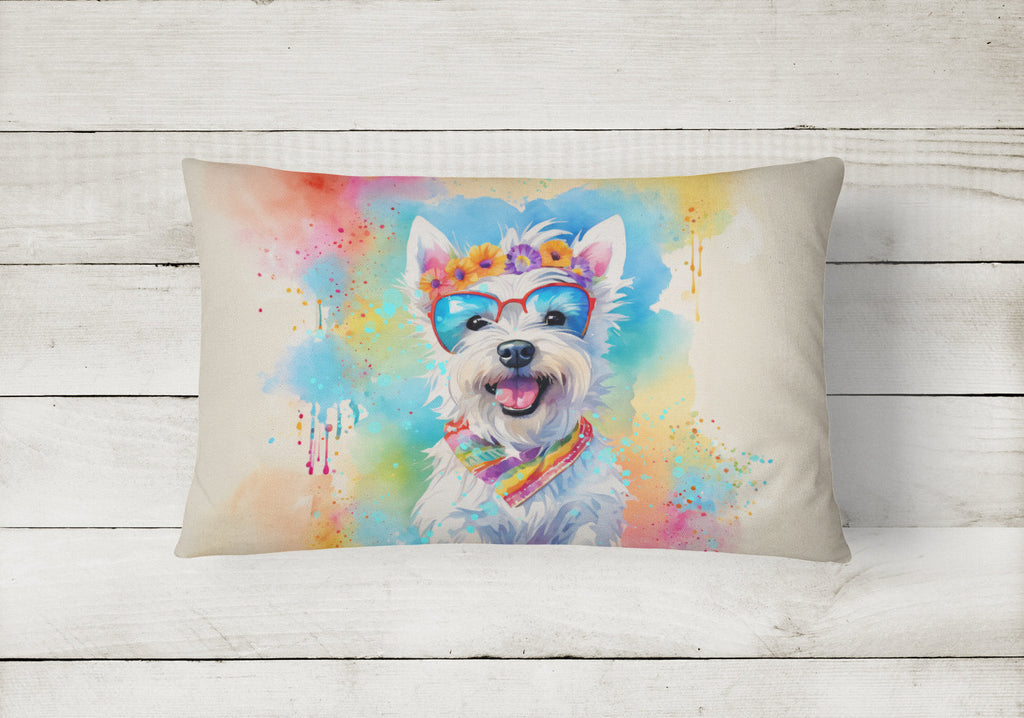 Westie Hippie Dawg Decorative Throw Pillow 12x16 Indoor Outdoor Accent Cushion, Fabric Cover with Insert for Sofa, Bed, Porch & Living Room