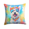 Westie Hippie Dawg Decorative Throw Pillow 14x14 Indoor Outdoor Accent Cushion, Fabric Cover with Insert for Sofa, Bed, Porch & Living Room