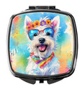 Westie Hippie Dawg Compact Mirror Decorative Travel Makeup Mirror for Women Girls Gifts Pocket Makeup Mirror Folding Handheld