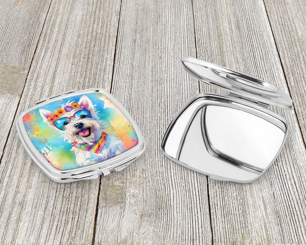 Westie Hippie Dawg Compact Mirror Decorative Travel Makeup Mirror for Women Girls Gifts Pocket Makeup Mirror Folding Handheld