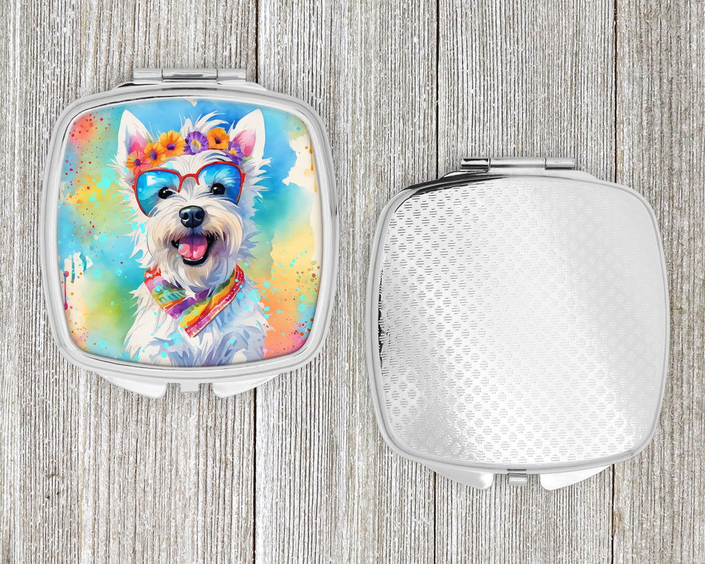Westie Hippie Dawg Compact Mirror Decorative Travel Makeup Mirror for Women Girls Gifts Pocket Makeup Mirror Folding Handheld