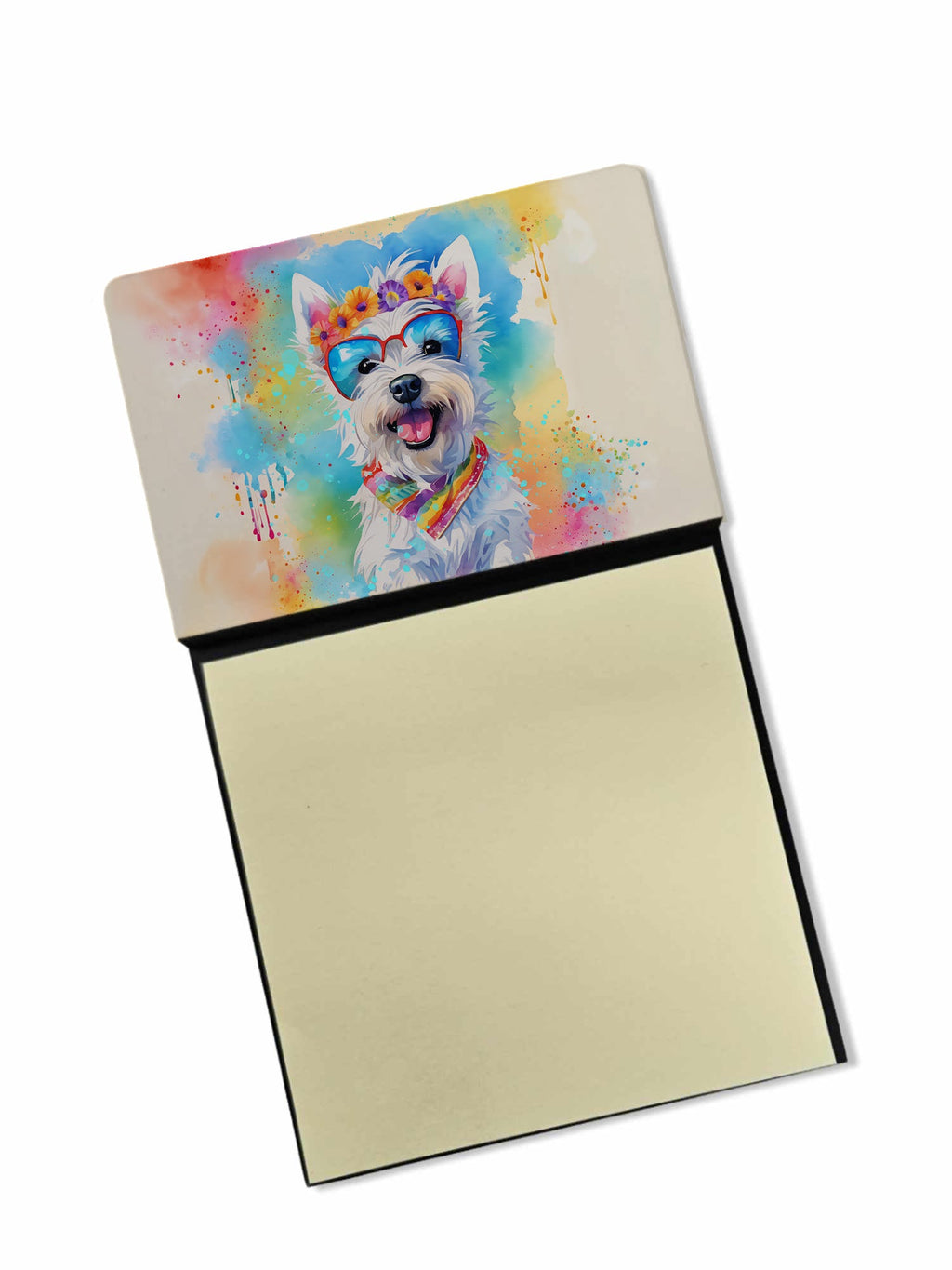 Westie Hippie Dawg Watercolor Sticky Note Holder Refillable Dispenser Desk Accessory 3x3 Pad Gift