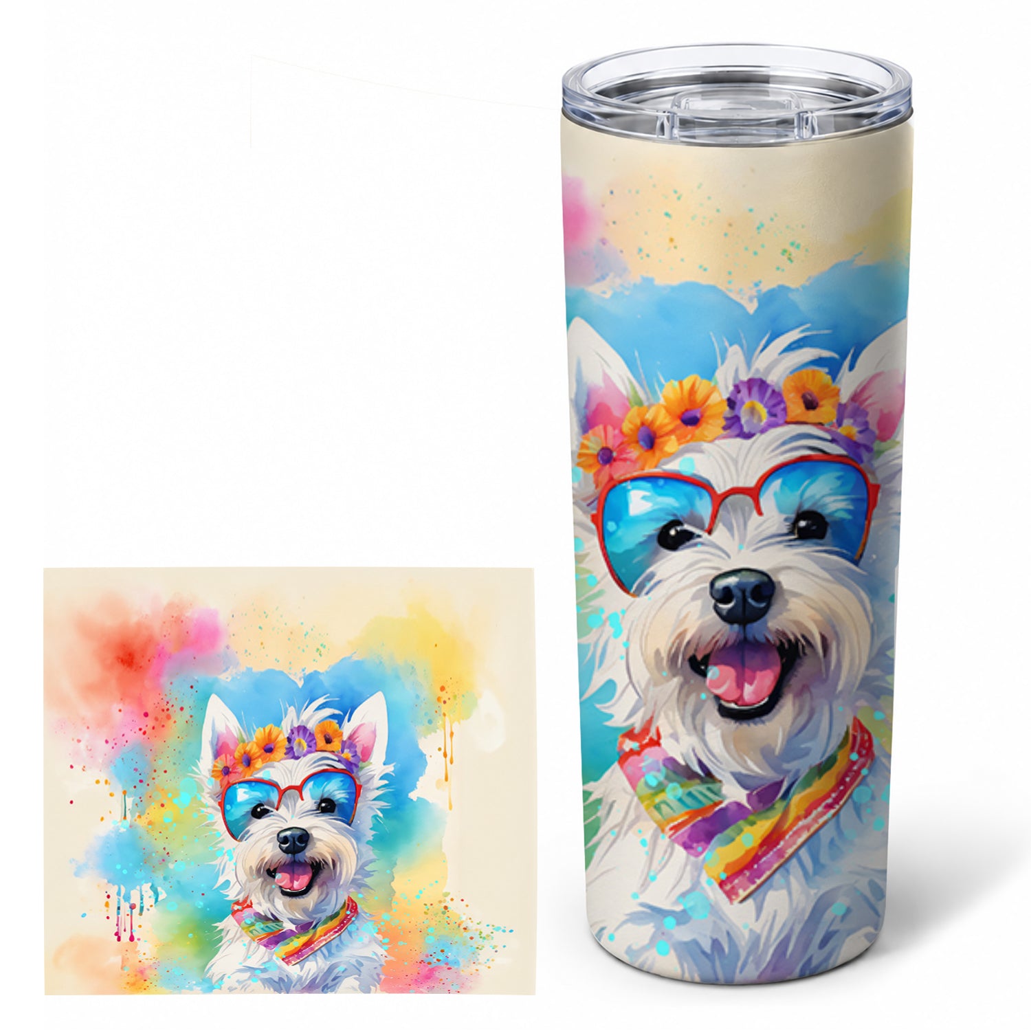 Westie Hippie Dawg Stainless Steel Skinny Tumbler 20 oz Vacuum Double Walled Reusable Insulated Travel Cup