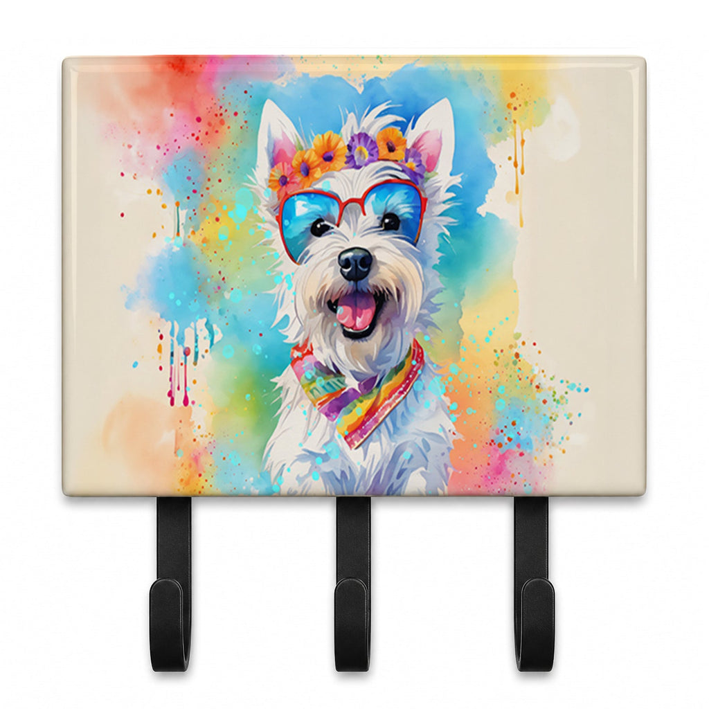 Westie Hippie Dawg Leash or Key Holder Wall Hooks, Coat Rack Wall Mount, for Hanging Keys, Towels, Aprons, Leashes