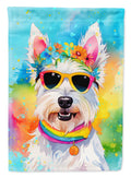 Westie Hippie Dawg House Flag 28x40 Porch Sleeve Pole Decorative Outside Yard Banner Artwork Wall Hanging, Polyester