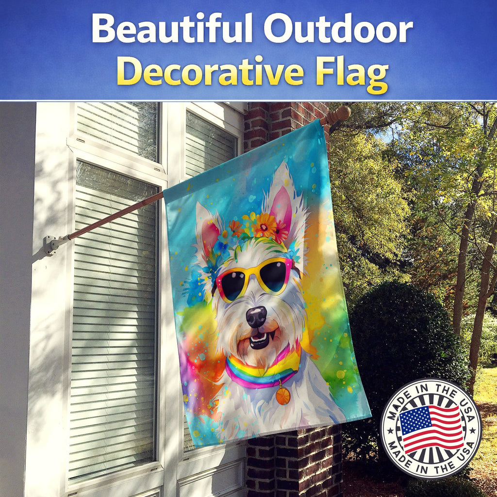 Westie Hippie Dawg House Flag 28x40 Porch Sleeve Pole Decorative Outside Yard Banner Artwork Wall Hanging, Polyester
