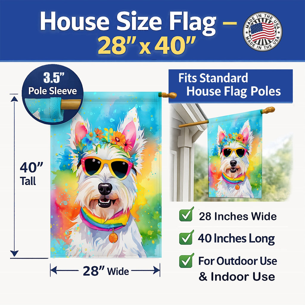 Westie Hippie Dawg House Flag 28x40 Porch Sleeve Pole Decorative Outside Yard Banner Artwork Wall Hanging, Polyester