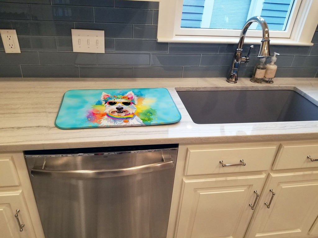 Westie Hippie Dawg Dish Drying Mat Absorbent Dish Drying Mat Pad for Kitchen Counter Dish Drainer Mat for Countertop, 14 x 21", Multicolor