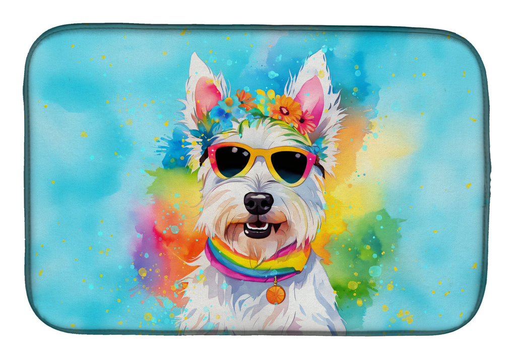 Westie Hippie Dawg Dish Drying Mat Absorbent Dish Drying Mat Pad for Kitchen Counter Dish Drainer Mat for Countertop, 14 x 21", Multicolor