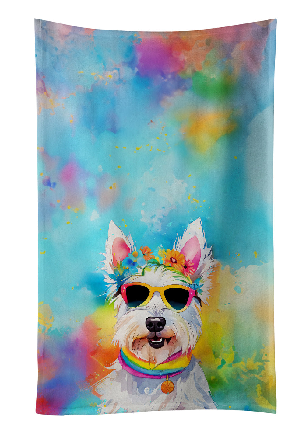 Westie Hippie Dawg Kitchen Towel Velour Plush Front and Cotton Loop Back Machine Washable