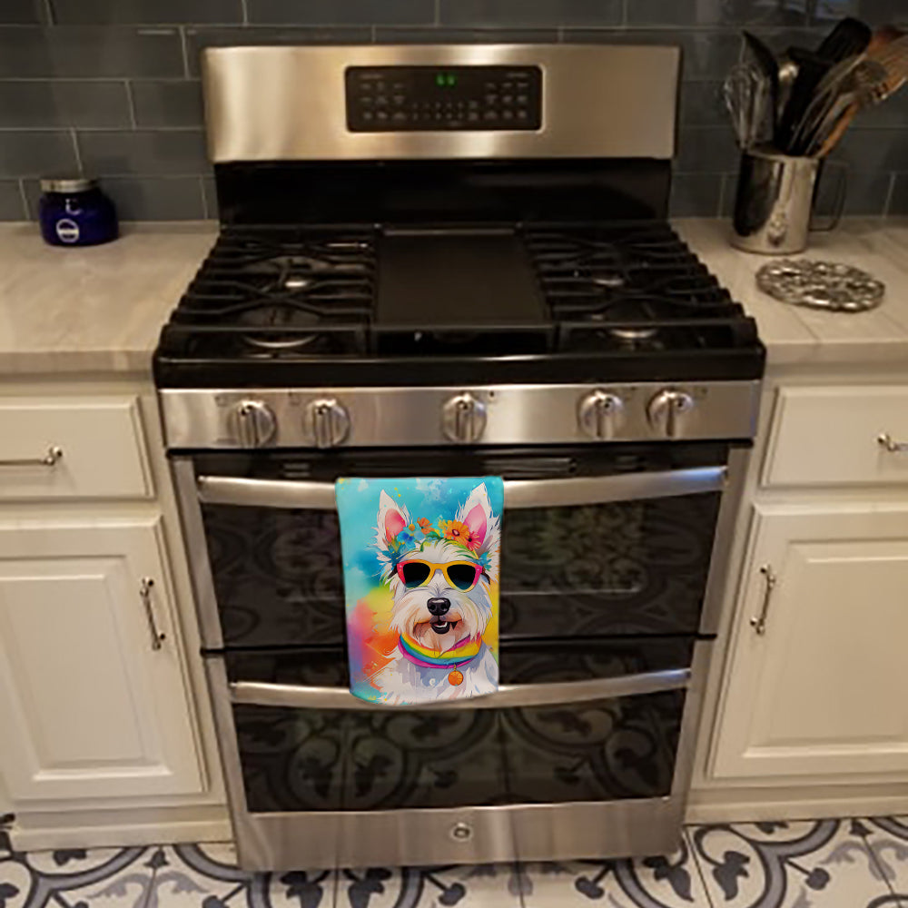 Westie Hippie Dawg Kitchen Towel Velour Plush Front and Cotton Loop Back Machine Washable