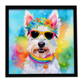 Westie Hippie Dawg Framed Metal Print Bathroom, Kitchen, Office, Home Decor Wall Art Ready to Hang, Square, 8X8