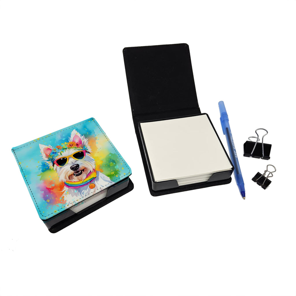 Westie Hippie Dawg PU Leather Note Paper Holder with Artist-Designed Cover, Desk Accessory, Office Gift