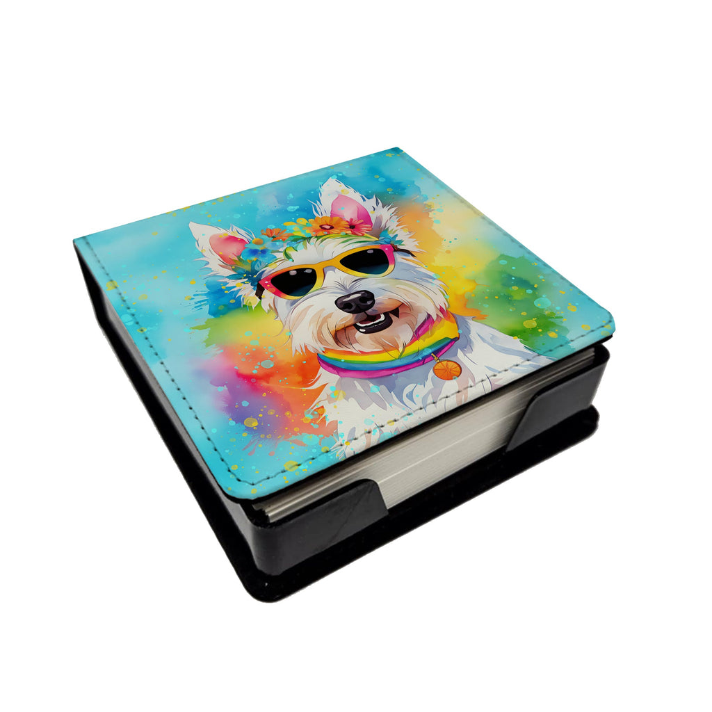 Westie Hippie Dawg PU Leather Note Paper Holder with Artist-Designed Cover, Desk Accessory, Office Gift