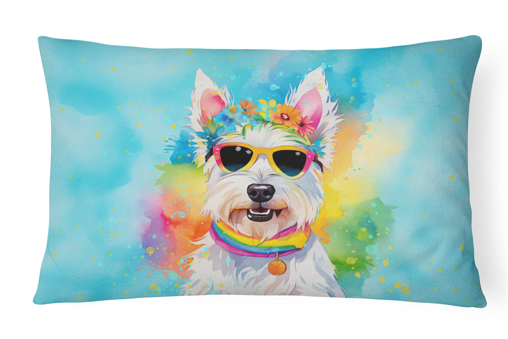 Westie Hippie Dawg Decorative Throw Pillow 12x16 Indoor Outdoor Accent Cushion, Fabric Cover with Insert for Sofa, Bed, Porch & Living Room