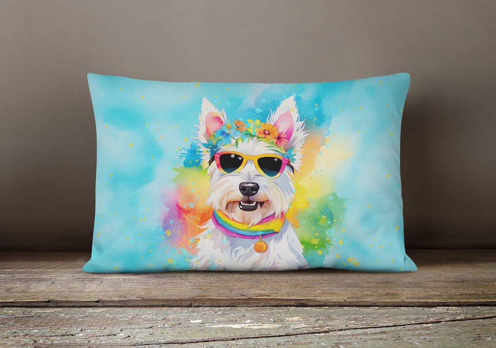 Westie Hippie Dawg Decorative Throw Pillow 12x16 Indoor Outdoor Accent Cushion, Fabric Cover with Insert for Sofa, Bed, Porch & Living Room