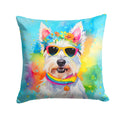 Westie Hippie Dawg Decorative Throw Pillow 14x14 Indoor Outdoor Accent Cushion, Fabric Cover with Insert for Sofa, Bed, Porch & Living Room