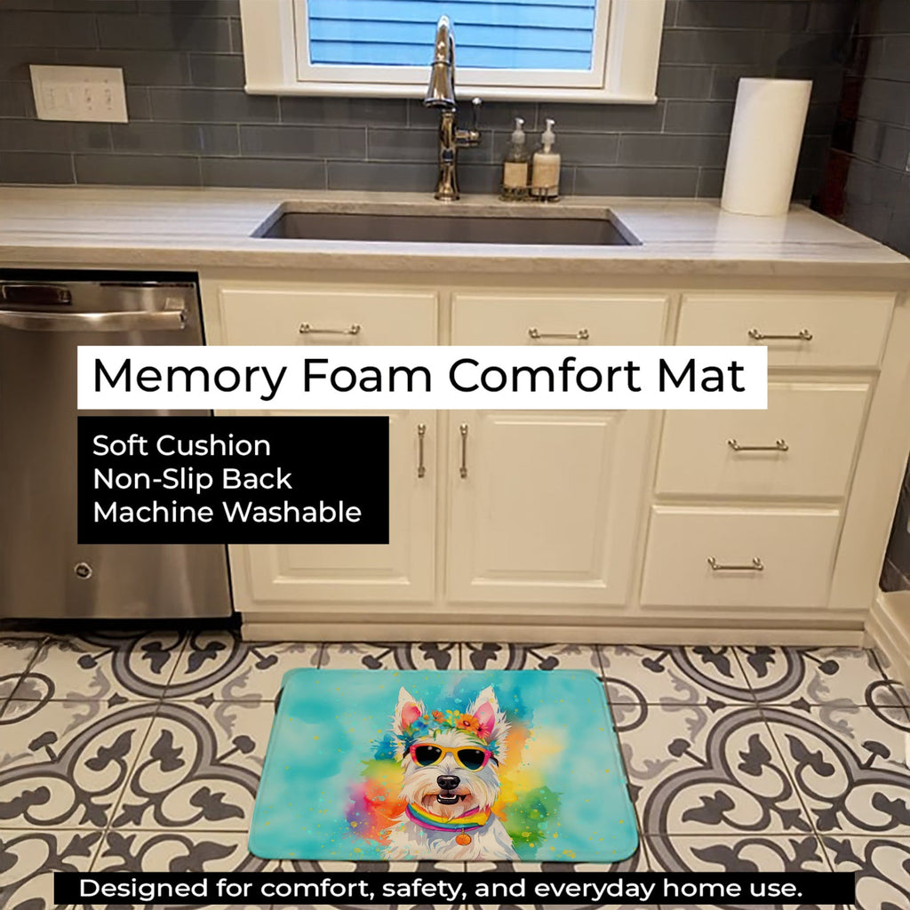 Westie Hippie Dawg Memory Foam Kitchen Mat Machine Washable Anti-Fatigue Cushion Comfort Bath or Kitchen Rug