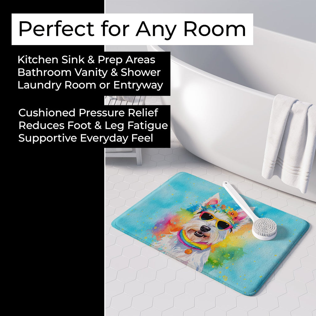 Westie Hippie Dawg Memory Foam Kitchen Mat Machine Washable Anti-Fatigue Cushion Comfort Bath or Kitchen Rug