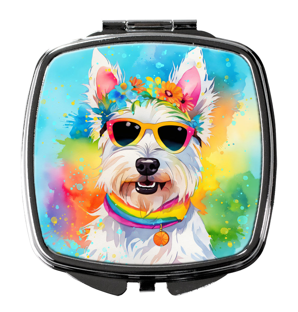 Westie Hippie Dawg Compact Mirror Decorative Travel Makeup Mirror for Women Girls Gifts Pocket Makeup Mirror Folding Handheld
