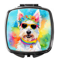 Westie Hippie Dawg Compact Mirror Decorative Travel Makeup Mirror for Women Girls Gifts Pocket Makeup Mirror Folding Handheld