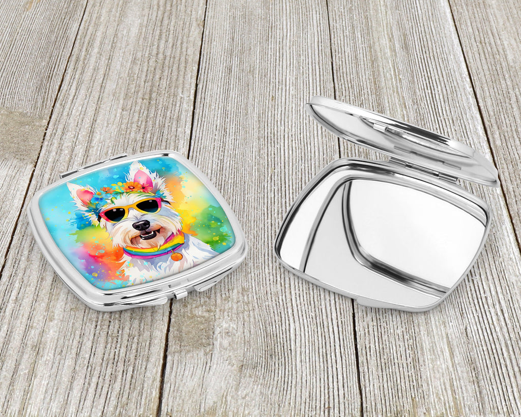 Westie Hippie Dawg Compact Mirror Decorative Travel Makeup Mirror for Women Girls Gifts Pocket Makeup Mirror Folding Handheld