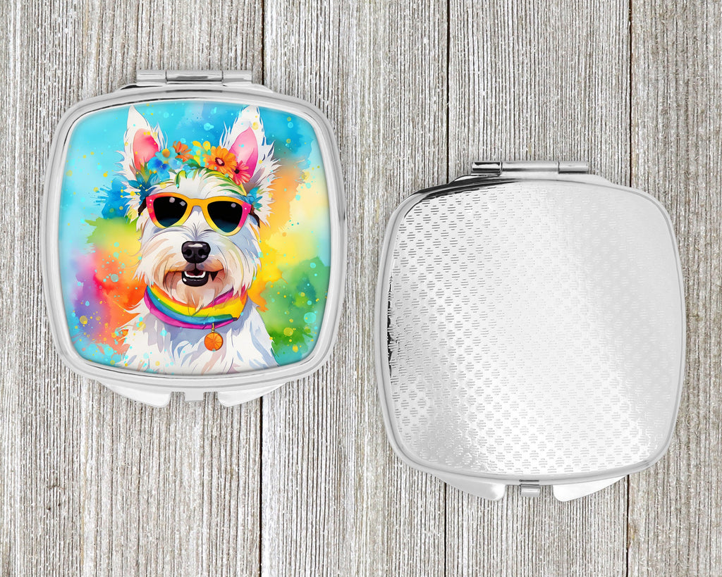 Westie Hippie Dawg Compact Mirror Decorative Travel Makeup Mirror for Women Girls Gifts Pocket Makeup Mirror Folding Handheld