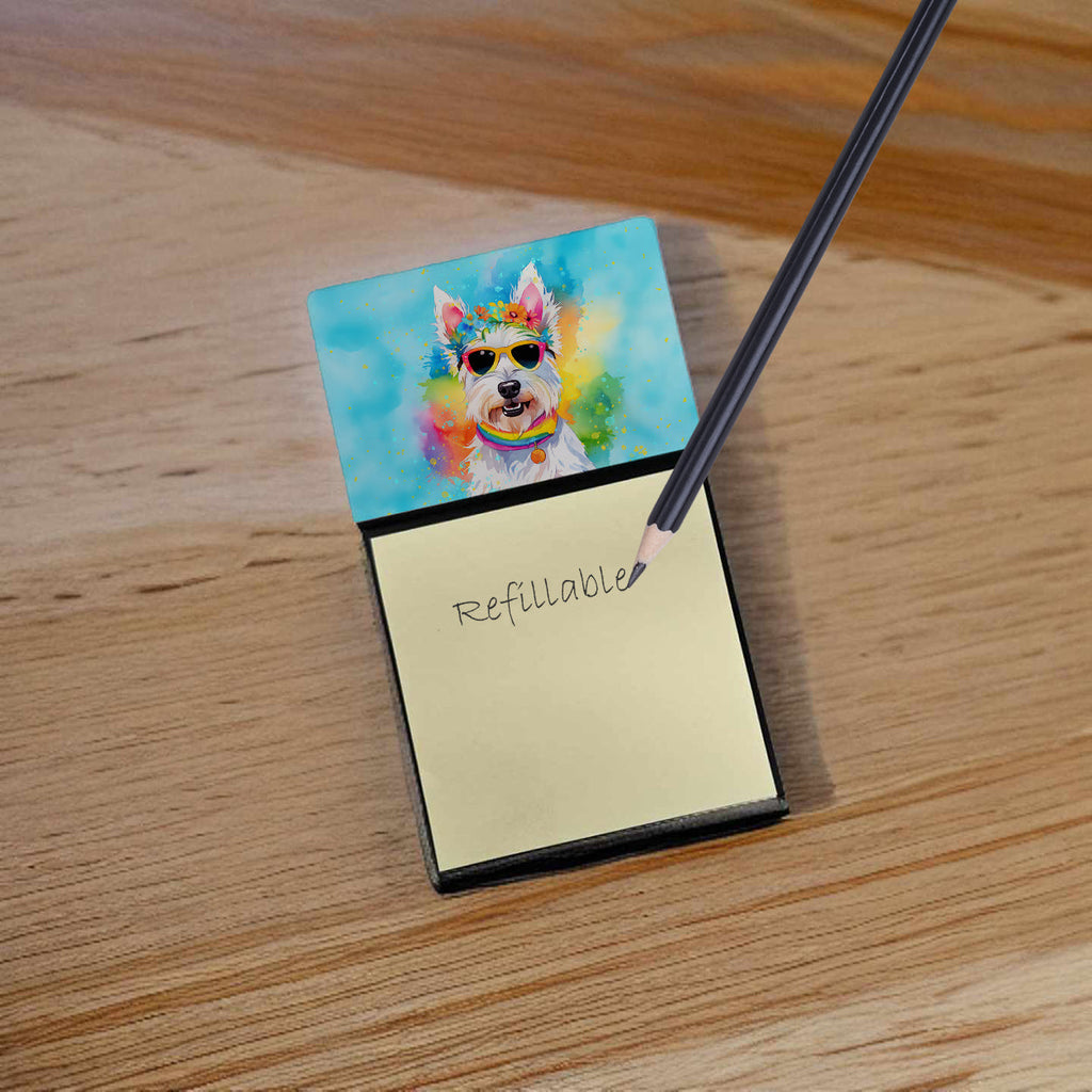 Westie Hippie Dawg Watercolor Sticky Note Holder Refillable Dispenser Desk Accessory 3x3 Pad Gift