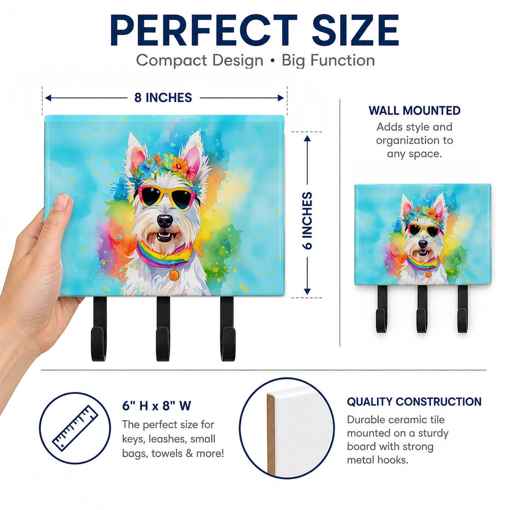 Westie Hippie Dawg Leash or Key Holder Wall Hooks, Coat Rack Wall Mount, for Hanging Keys, Towels, Aprons, Leashes