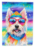 Westie Hippie Dawg House Flag 28x40 Porch Sleeve Pole Decorative Outside Yard Banner Artwork Wall Hanging, Polyester