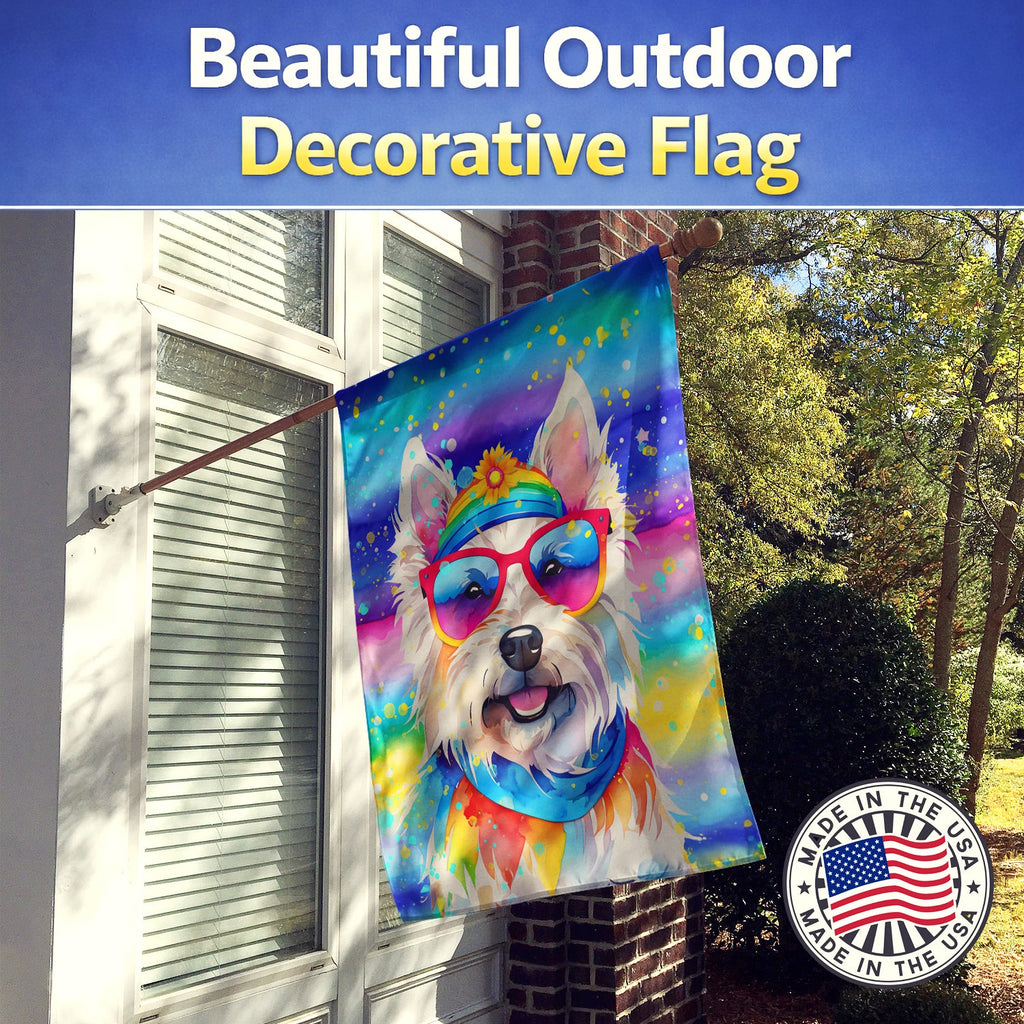 Westie Hippie Dawg House Flag 28x40 Porch Sleeve Pole Decorative Outside Yard Banner Artwork Wall Hanging, Polyester