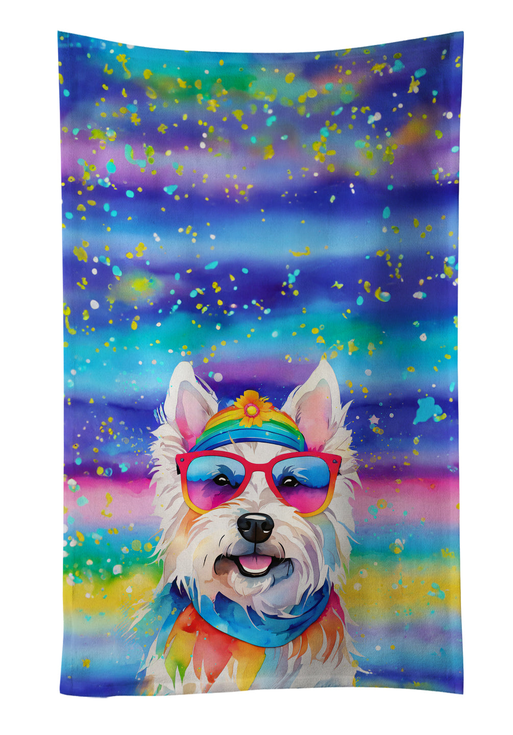 Westie Hippie Dawg Kitchen Towel Velour Plush Front and Cotton Loop Back Machine Washable