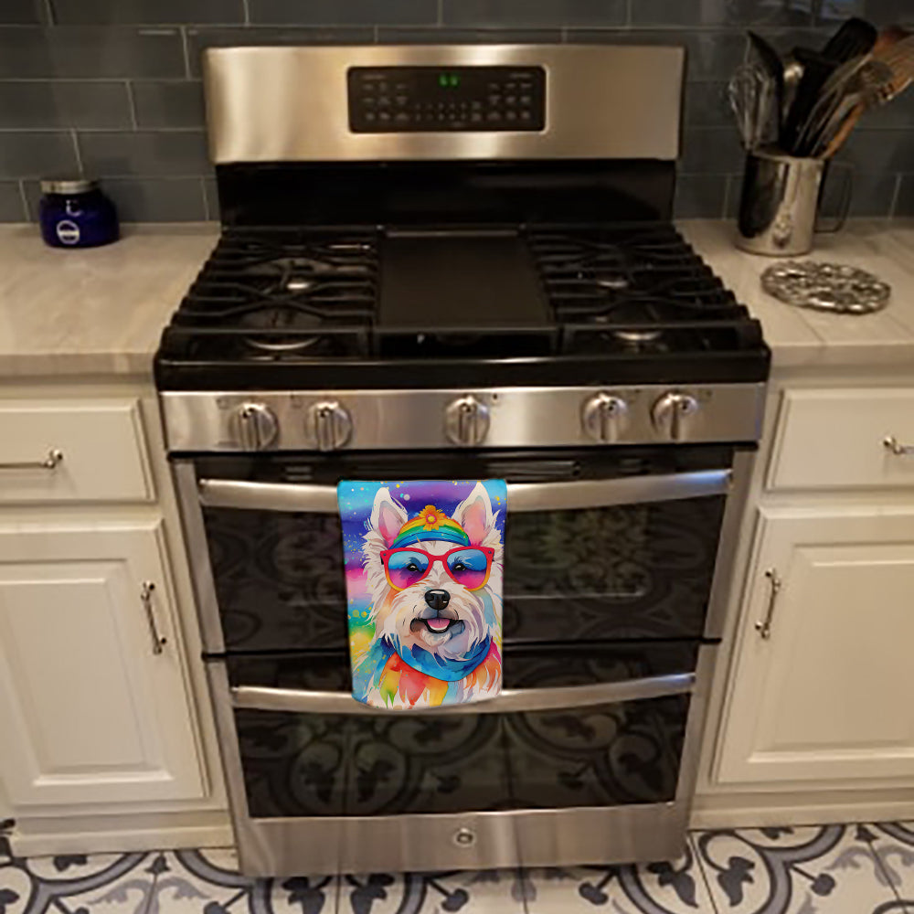 Westie Hippie Dawg Kitchen Towel Velour Plush Front and Cotton Loop Back Machine Washable