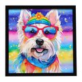 Westie Hippie Dawg Framed Metal Print Bathroom, Kitchen, Office, Home Decor Wall Art Ready to Hang, Square, 8X8
