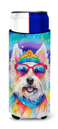 Westie Hippie Dawg Slim Can Hugger , Insulated Foam Hugger for 12 oz Slim Cans, Beer Bottles & Water Bottles, Printed in USA