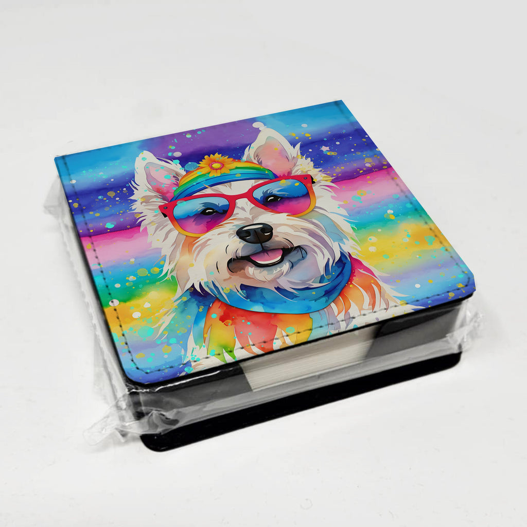 Westie Hippie Dawg PU Leather Note Paper Holder with Artist-Designed Cover, Desk Accessory, Office Gift