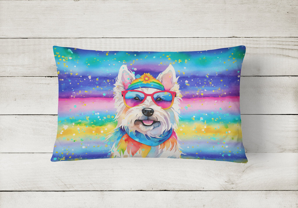 Westie Hippie Dawg Decorative Throw Pillow 12x16 Indoor Outdoor Accent Cushion, Fabric Cover with Insert for Sofa, Bed, Porch & Living Room