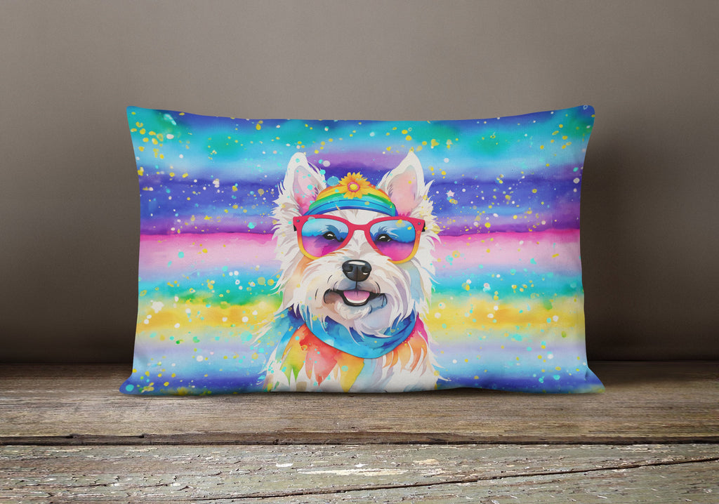 Westie Hippie Dawg Decorative Throw Pillow 12x16 Indoor Outdoor Accent Cushion, Fabric Cover with Insert for Sofa, Bed, Porch & Living Room